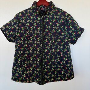 Grandma Core Floral Quilted Mandarin Short Sleeve Padded Jacket Puffer Vest -Med